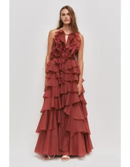 🤎 AJE Cleo Gown in Rust Brown - Size 6 - Ruffle Tiered Maxi Dress 🤎 for rent on The Volte - image 2