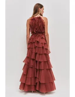 🤎 AJE Cleo Gown in Rust Brown - Size 6 - Ruffle Tiered Maxi Dress 🤎 for rent on The Volte - image 3