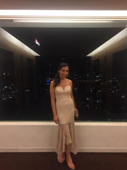Shona Joy Lace Bustier Handkerchief Midi Dress Nude size 8  for rent on The Volte - image 4