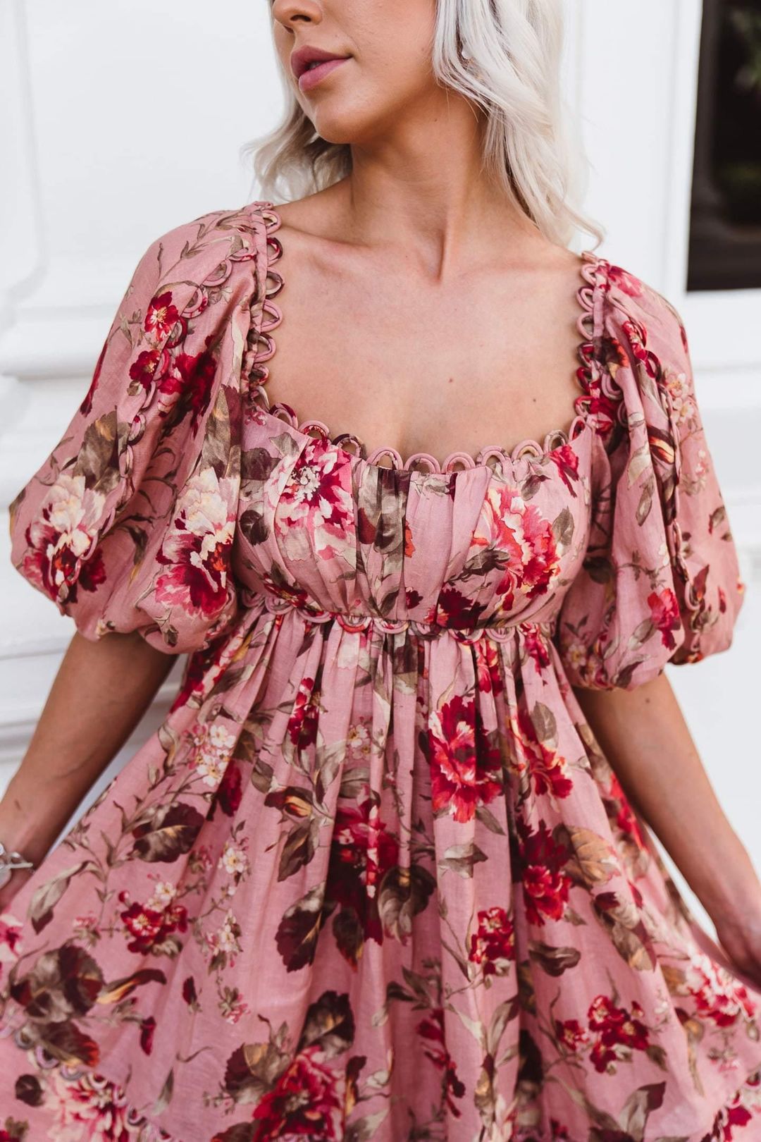 Zimmermann Cassia Scallop Mini Dress in Floral Musk Size 0 / AU 8 for rent on The Volte - main image