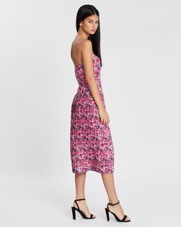 By Johnny Strapless Pleat Midi Dress in Crimson Cotton Candy Floral Size 6 for rent on The Volte - image 2