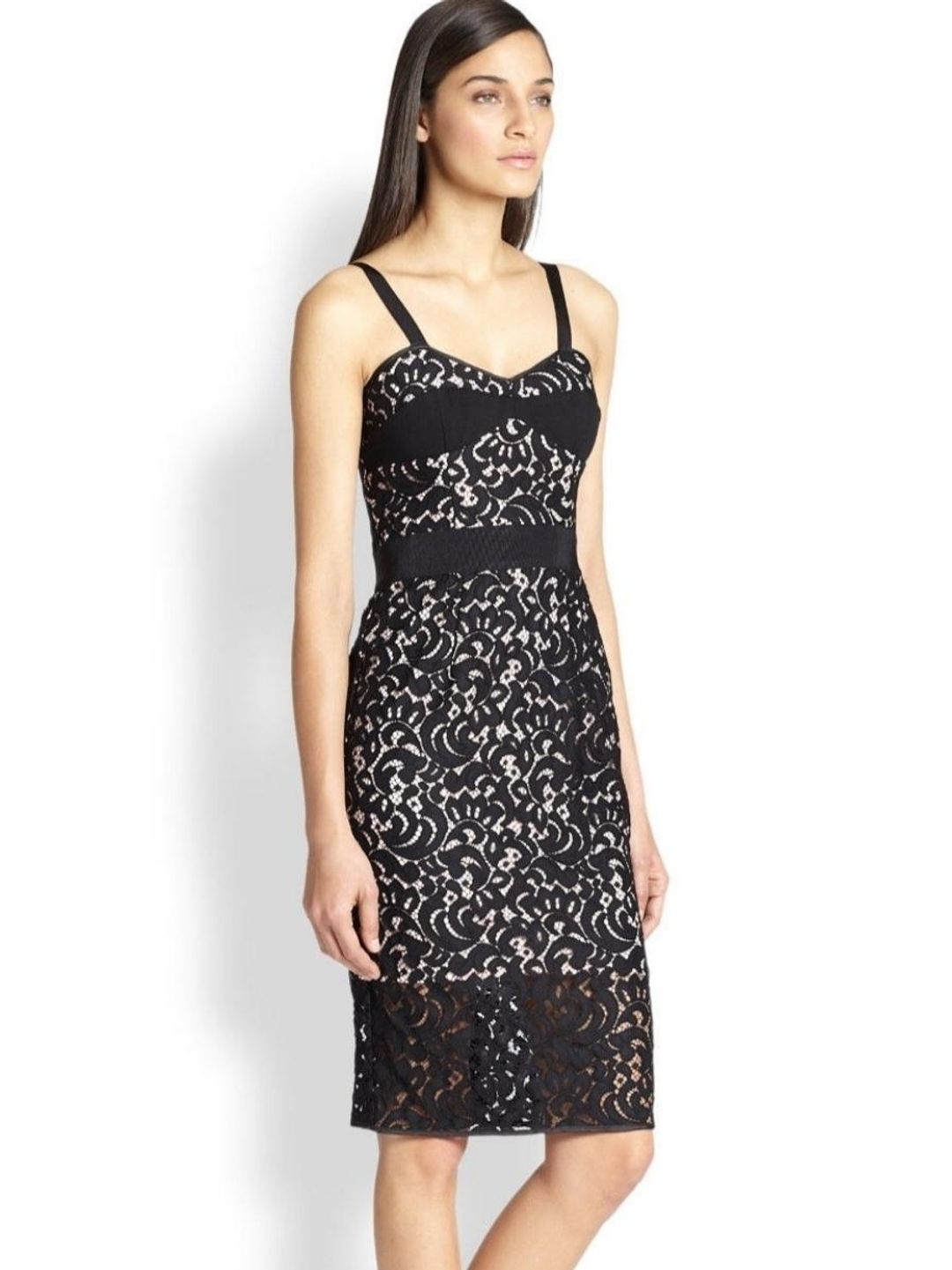 Milly Saks 5th Ave Black Lace Bustier Designer Dress black size 6 Formal for rent on The Volte - main image