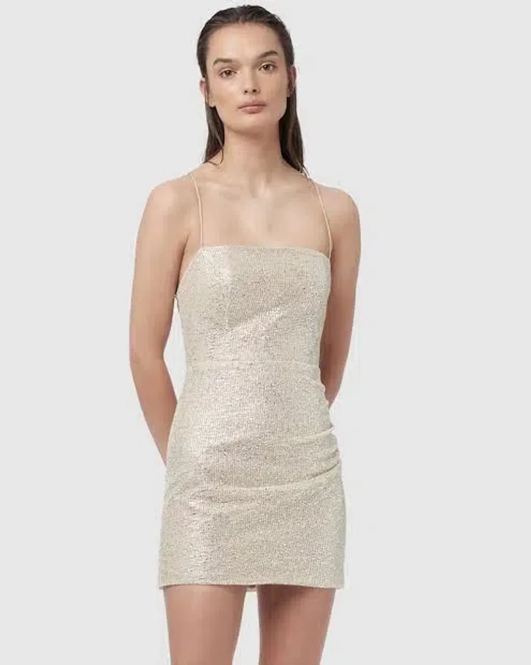 Manning Cartell Metallic Mesh Mini Dress Gold Size 8 for rent on The Volte - main image