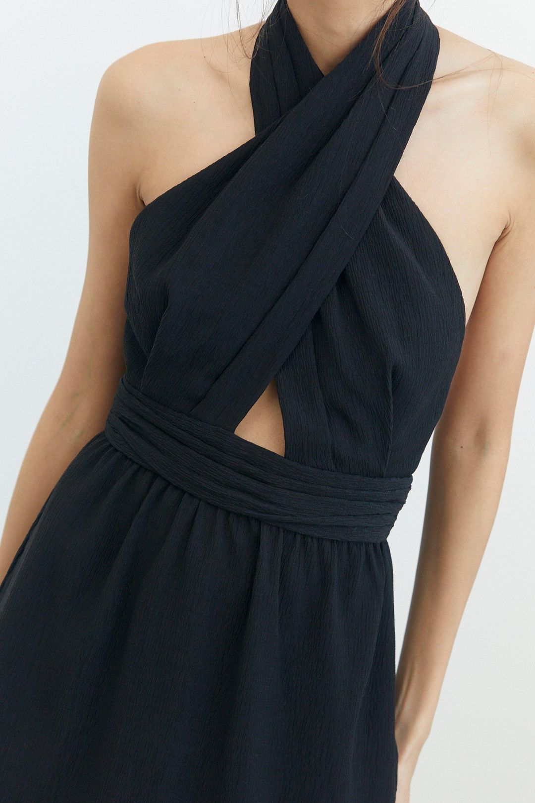 THIRD FORM Crossing Over Mini Dress in Black Ripple Size 6 for rent on The Volte - main image