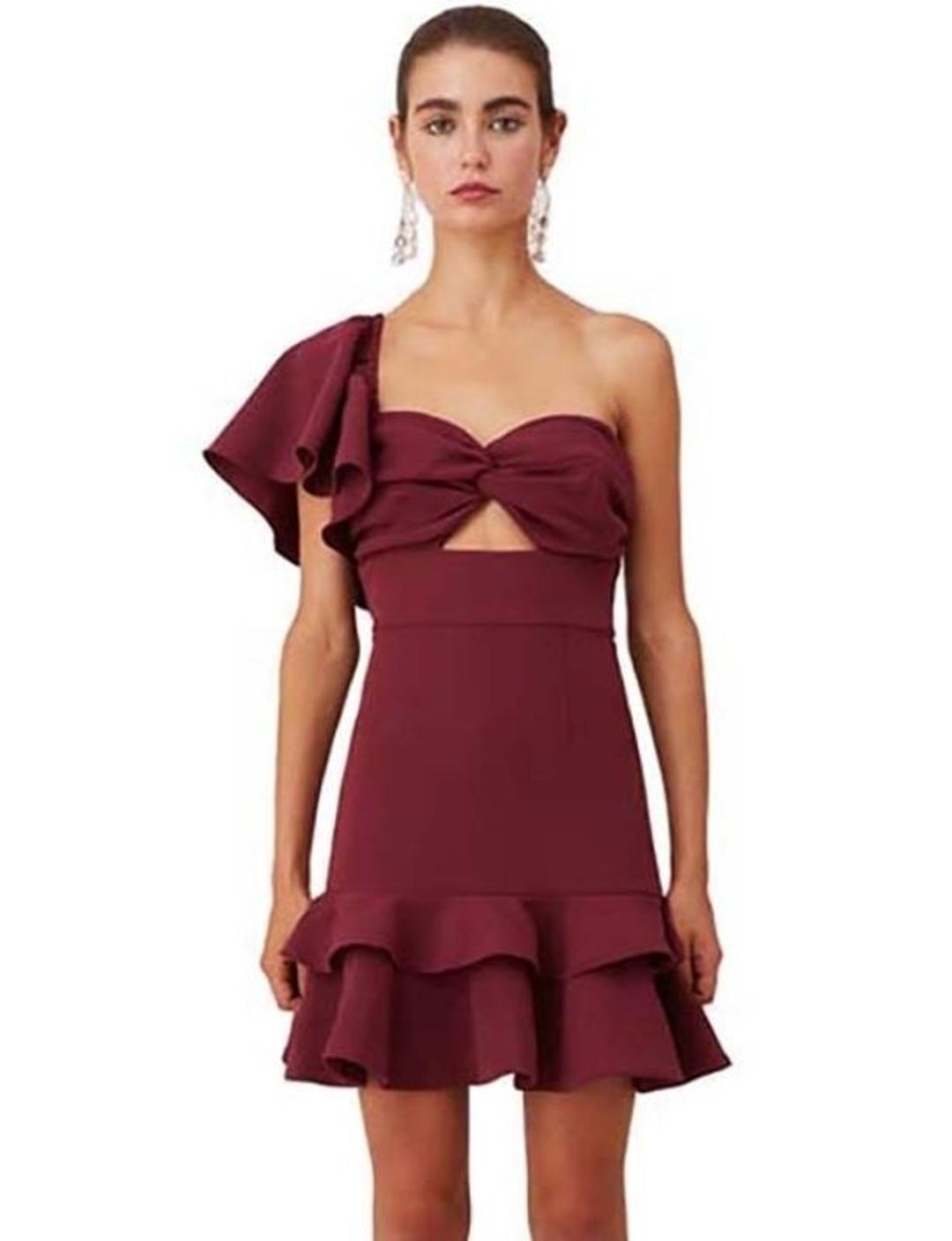 Keepsake the Label Delight Asym Mini Dress Burgundy Size M for rent on The Volte - main image