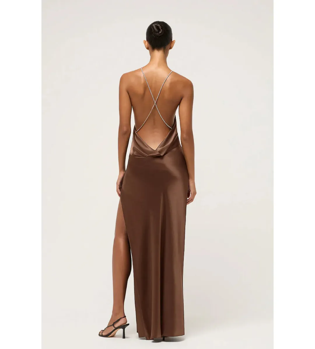 Michael Lo Sordo Lou Lou Gathered Bias Slip Maxi Dress Brown Size for rent on The Volte - main image