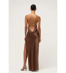 Michael Lo Sordo Lou Lou Gathered Bias Slip Maxi Dress Brown Size for rent on The Volte - image 2