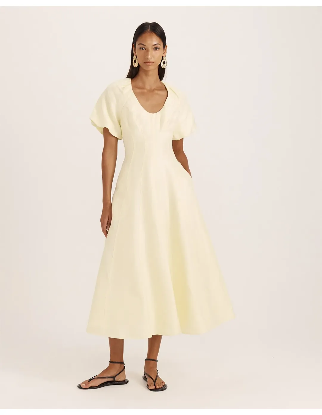 Saba Neve Linen Blend Panel Midi Dress Size 8 Limoncello for rent on The Volte - main image