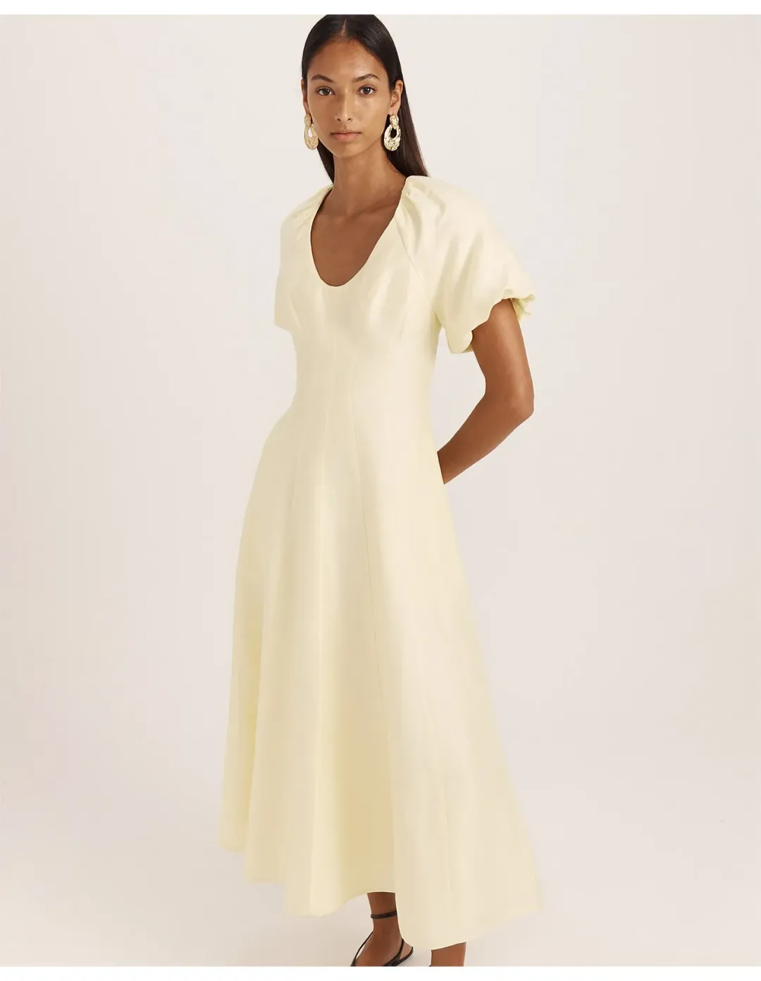 Saba Neve Linen Blend Panel Midi Dress Size 8 Limoncello for rent on The Volte - main image