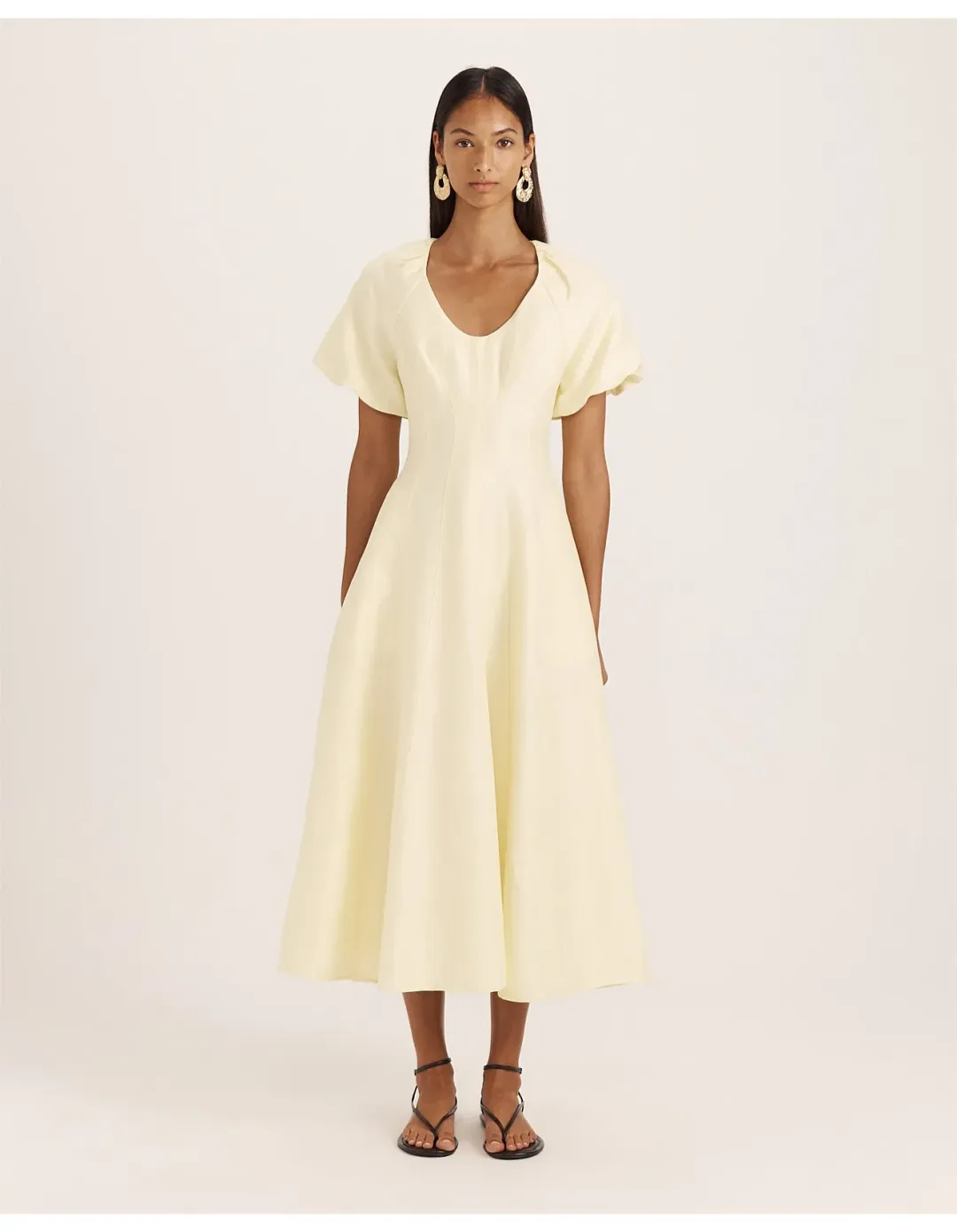Saba Neve Linen Blend Panel Midi Dress Size 8 Limoncello for rent on The Volte - main image