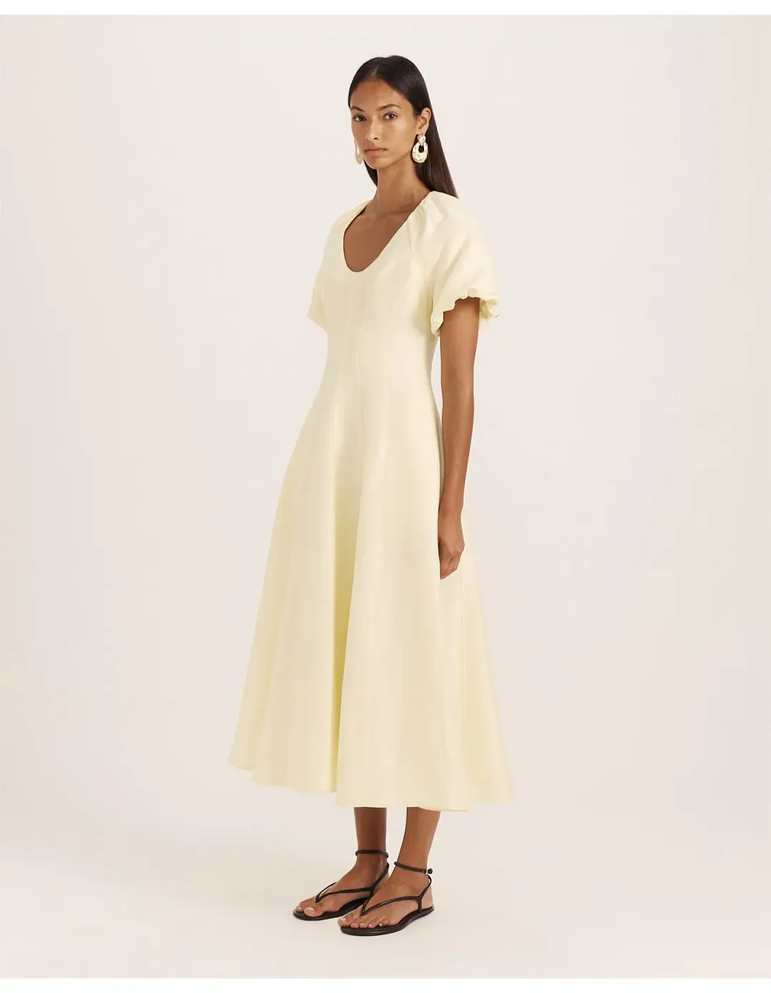 Saba Neve Linen Blend Panel Midi Dress Size 8 Limoncello for rent on The Volte - main image