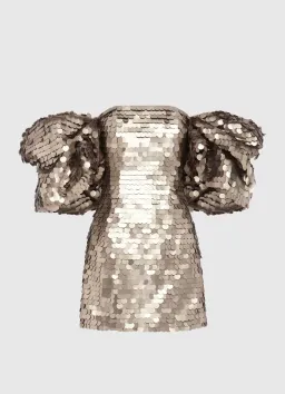 Leo Lin Brenda Sequin Puffy Sleeve Mini Dress Metallic Gold Size AU 14 for rent on The Volte - image 2