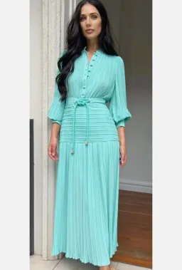 Sheike Tarlia Pleated Maxi Dress in Aqua Size 14  for rent on The Volte - image 3