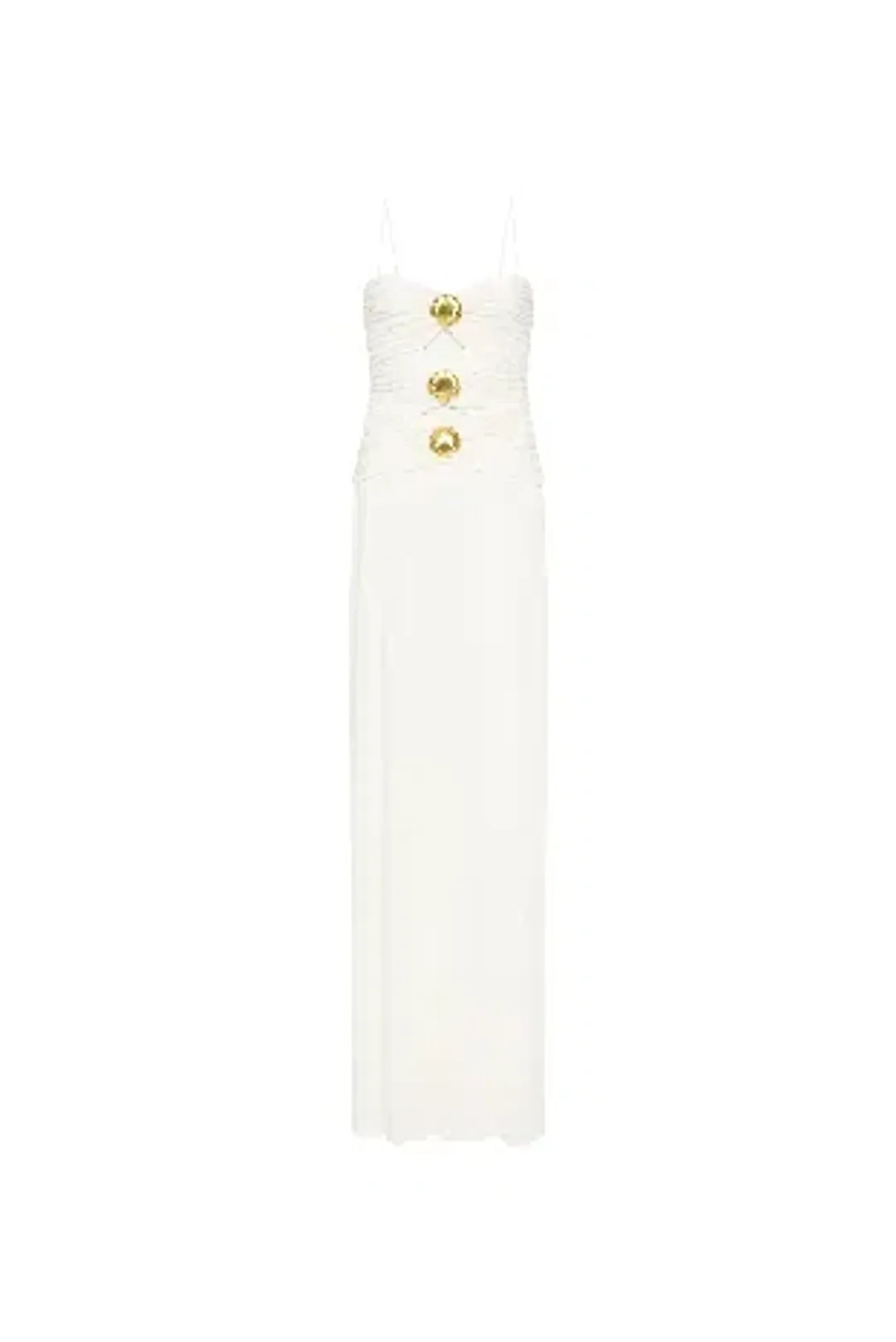 🤍BRAND NEW - REBECCA VALLANCE Guinevere Strap Gown- Size 12 – Ivory White Maxi Dress with Gold detail🤍 for rent on The Volte - main image