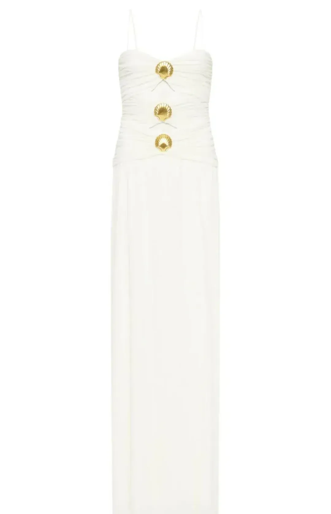 🤍BRAND NEW - REBECCA VALLANCE Guinevere Strap Gown- Size 12 – Ivory White Maxi Dress with Gold detail🤍 for rent on The Volte - main image