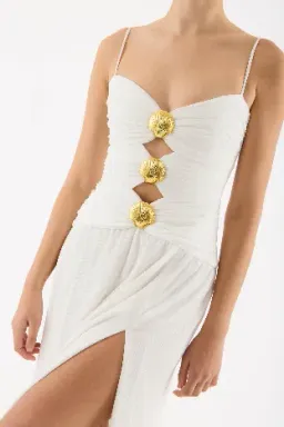 🤍BRAND NEW - REBECCA VALLANCE Guinevere Strap Gown- Size 12 – Ivory White Maxi Dress with Gold detail🤍 for rent on The Volte - image 4