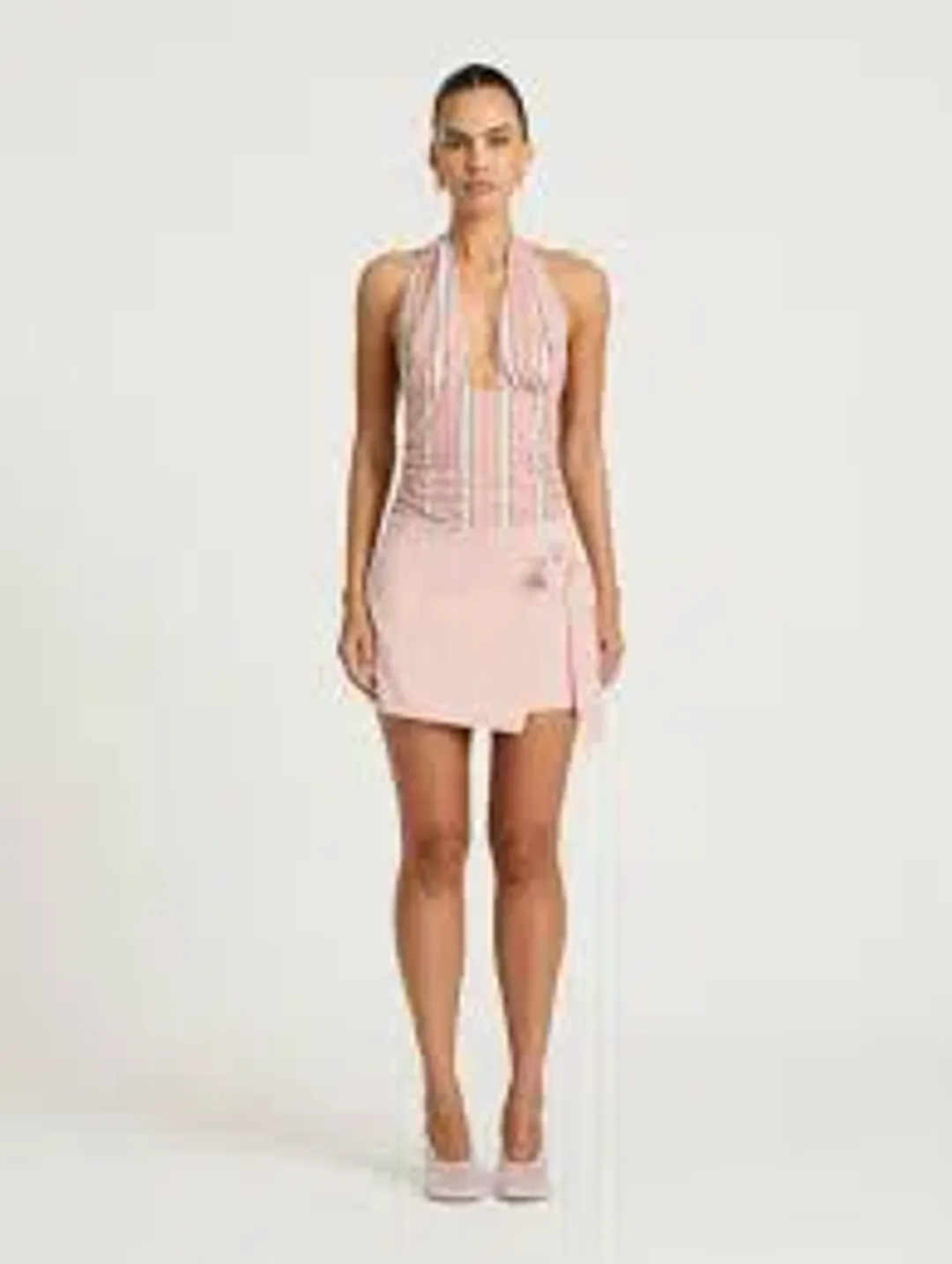 BENNI TIANO MINI DRESS IN PINK STRIPE for rent on The Volte - main image