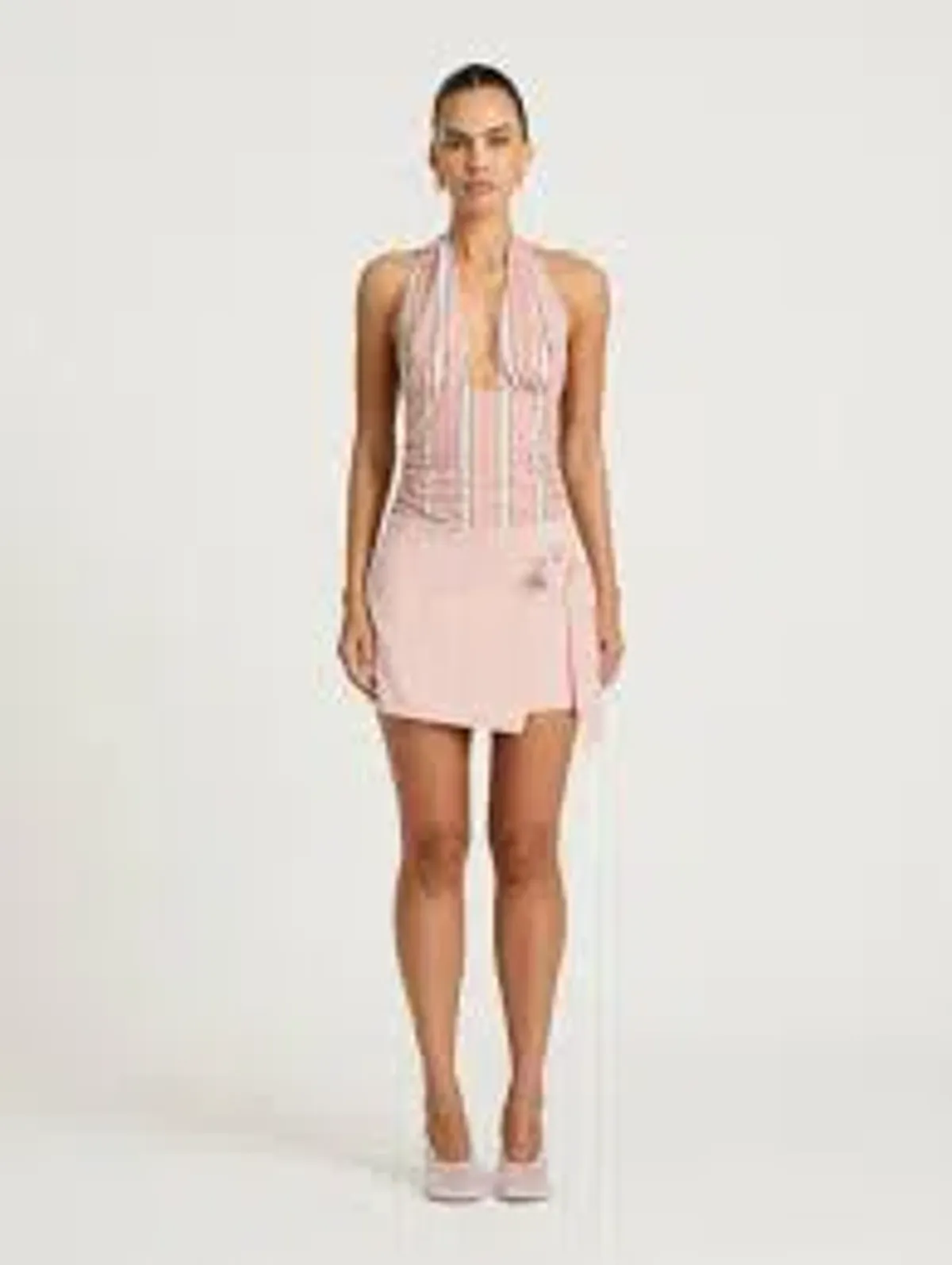BENNI TIANO MINI DRESS IN PINK STRIPE for rent on The Volte - main image