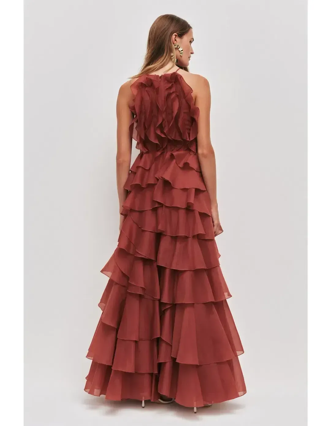 🤎 AJE Cleo Gown in Rust Brown - Size 16 - Ruffle Tiered Maxi Dress 🤎 for rent on The Volte - main image