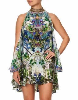 Camilla Neck Tie Short Dress Moon Garden Boho Print Camilla Size M  for rent on The Volte - image 2