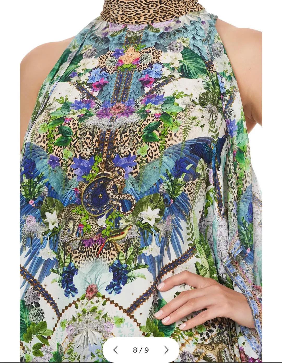 Camilla Neck Tie Short Dress Moon Garden Boho Print Camilla Size M  for rent on The Volte - main image