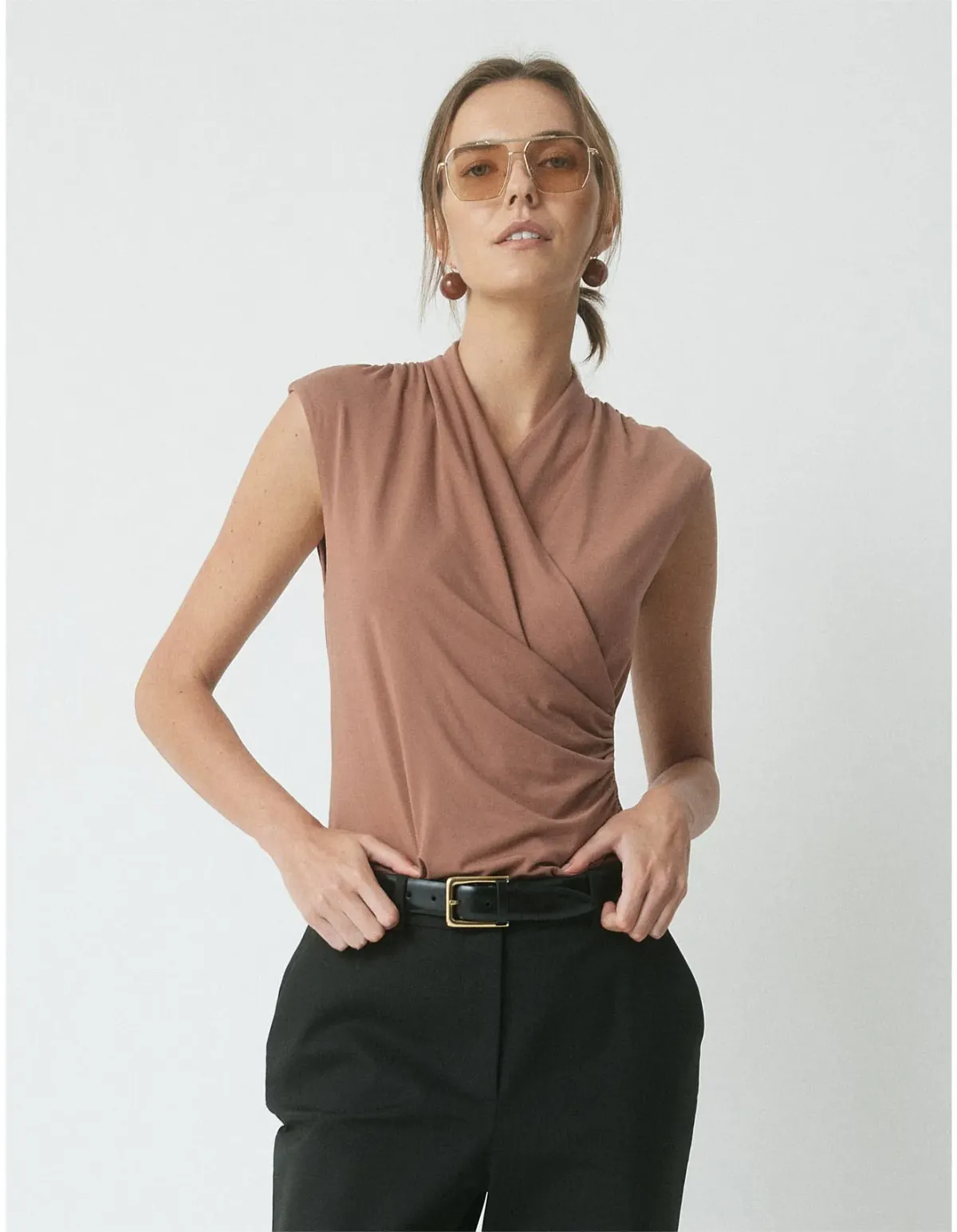Perri Cutten Skyler Wrap Top Large Chestnut for rent on The Volte - main image