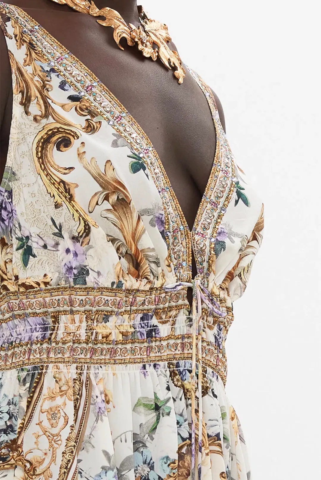 CAMILLA Shirred Waist Detail Mini Dress — Palazzo Play Date Size L  for rent on The Volte - main image