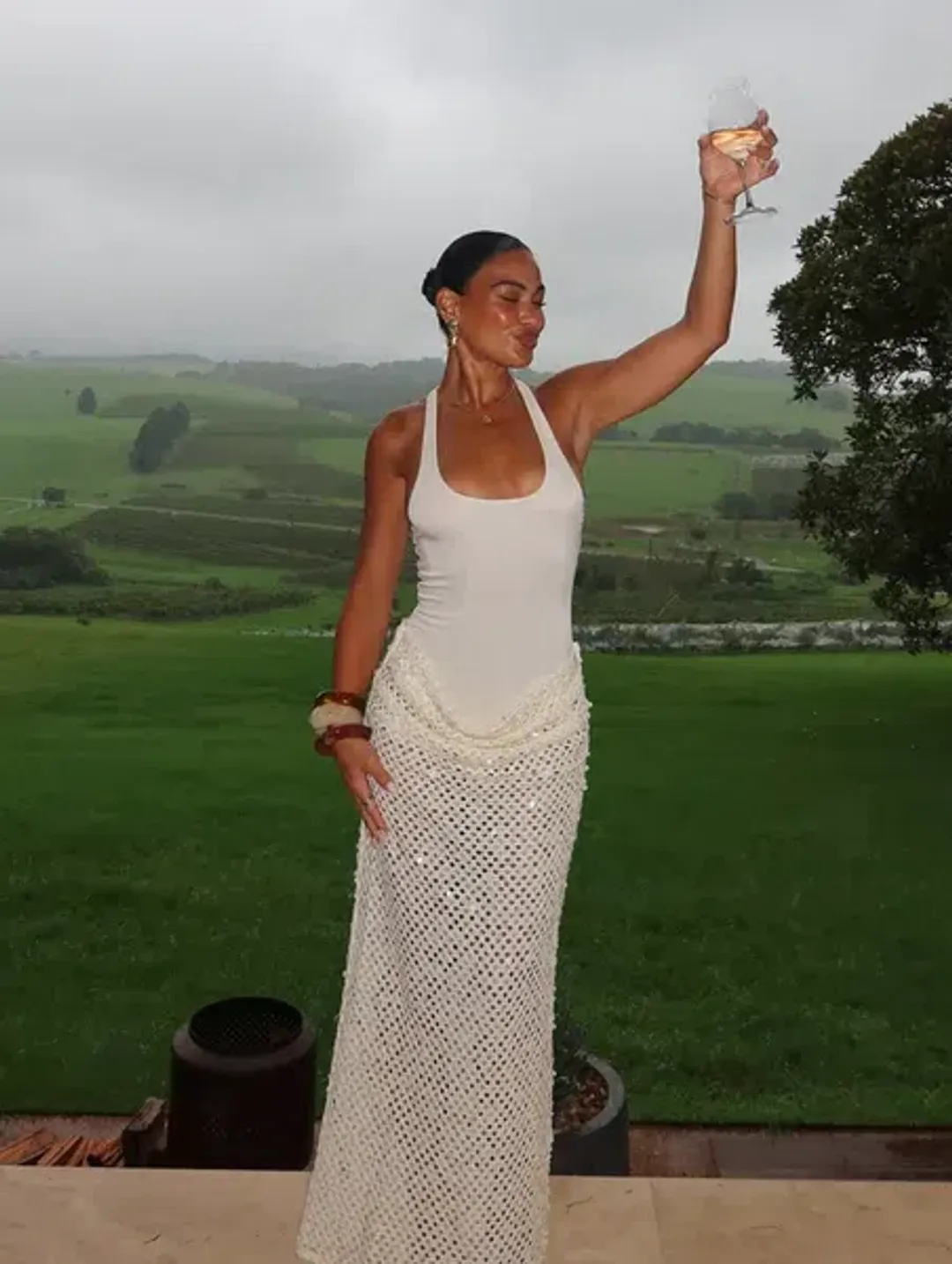 BENNI Ariel Maxi Dress In Ivory Shell Marshmallow | Size AU 8 for rent on The Volte - main image