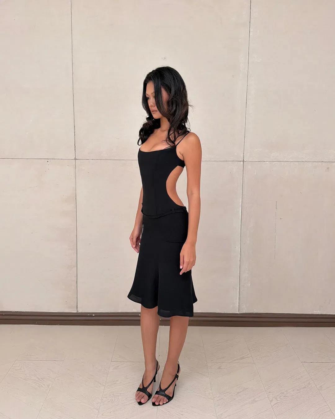 Erys Studio Backless Slip Midi Dress Black Size 8 for rent on The Volte - main image