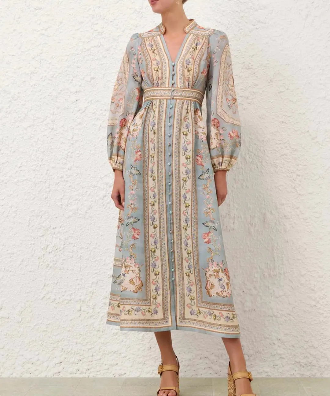 ZIMMERMANN ROSELIGHT PLUNGE MIDI DRESS SZ 3 for rent on The Volte - main image