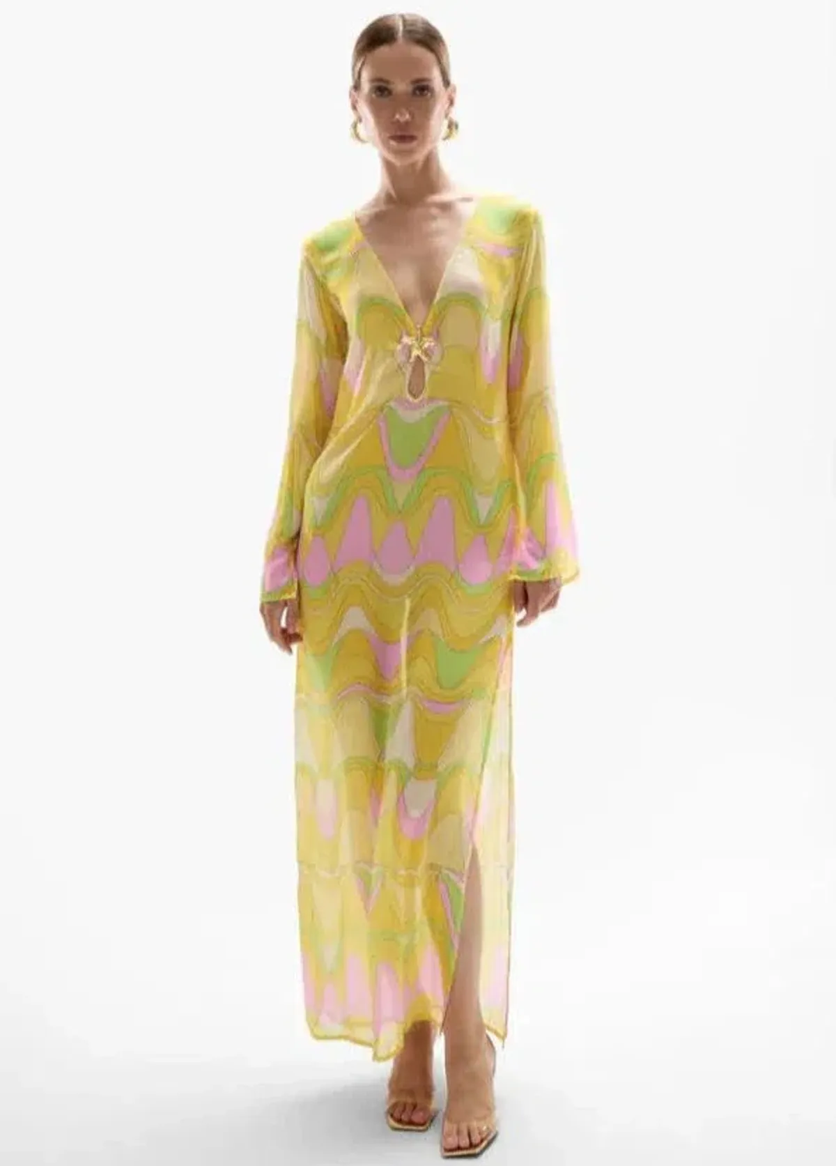Cin Cin Hotline Seastar Maxi Dress Wavy Gold size 8 (S) for rent on The Volte - main image