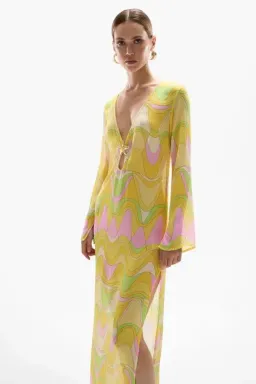 Cin Cin Hotline Seastar Maxi Dress Wavy Gold size 8 (S) for rent on The Volte - image 2
