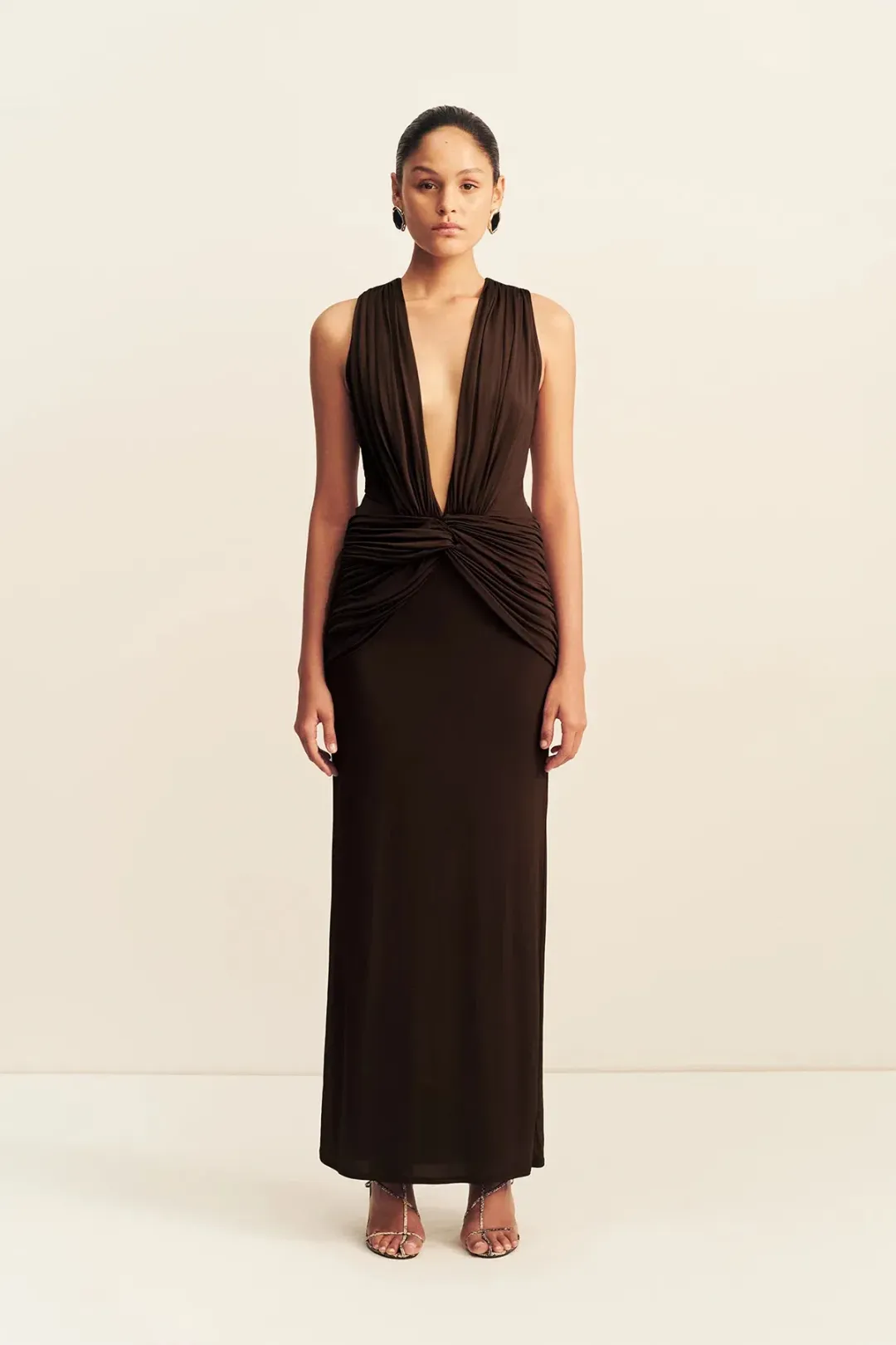 Miro slinky jersey plunged maxi dress | ristretto for rent on The Volte - main image