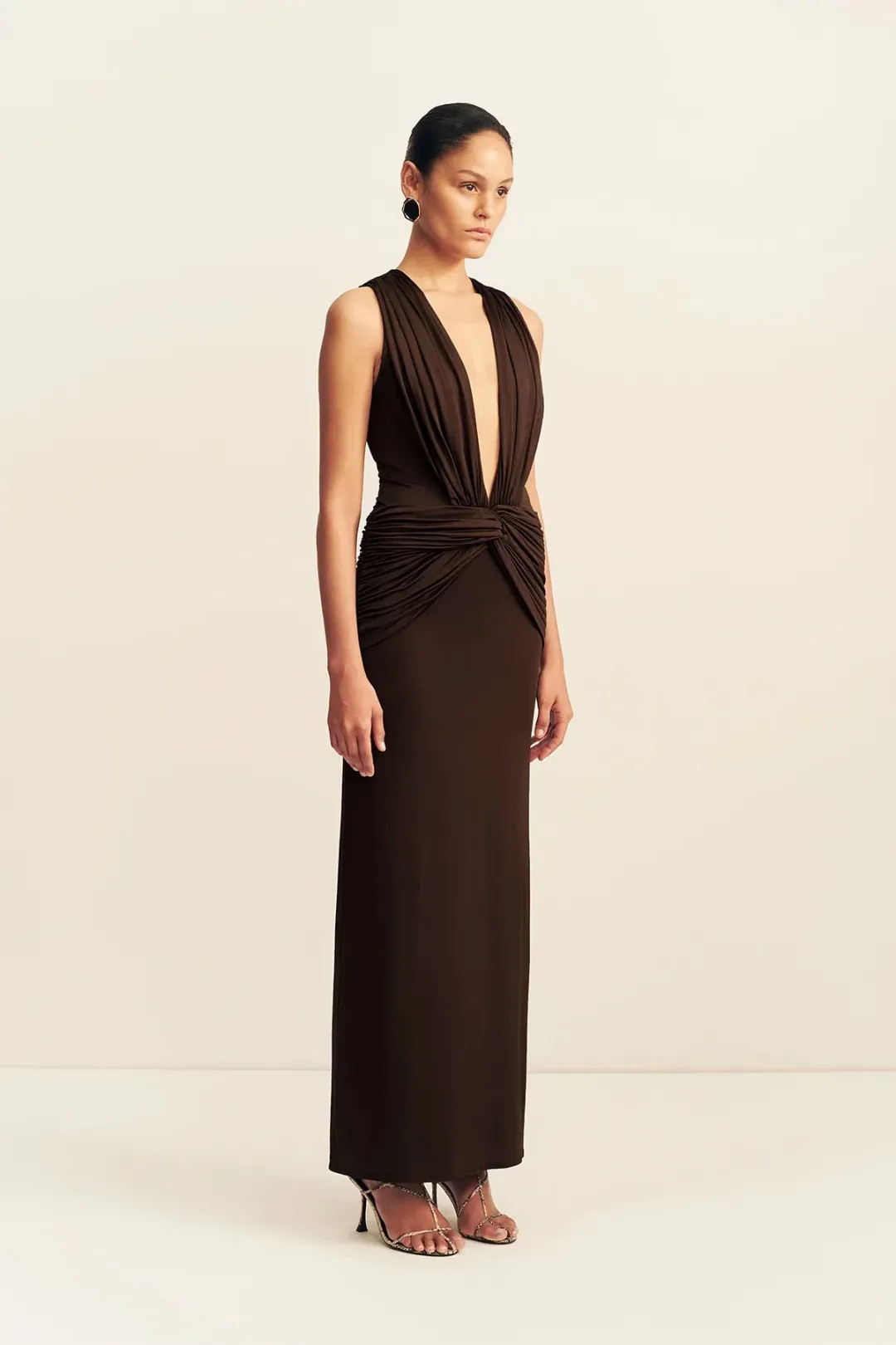 Miro slinky jersey plunged maxi dress | ristretto for rent on The Volte - main image