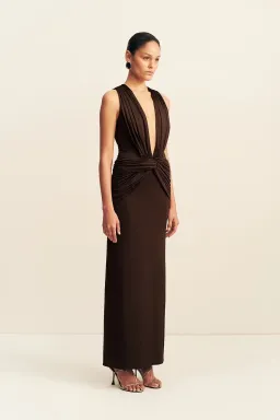 Miro slinky jersey plunged maxi dress | ristretto for rent on The Volte - image 3