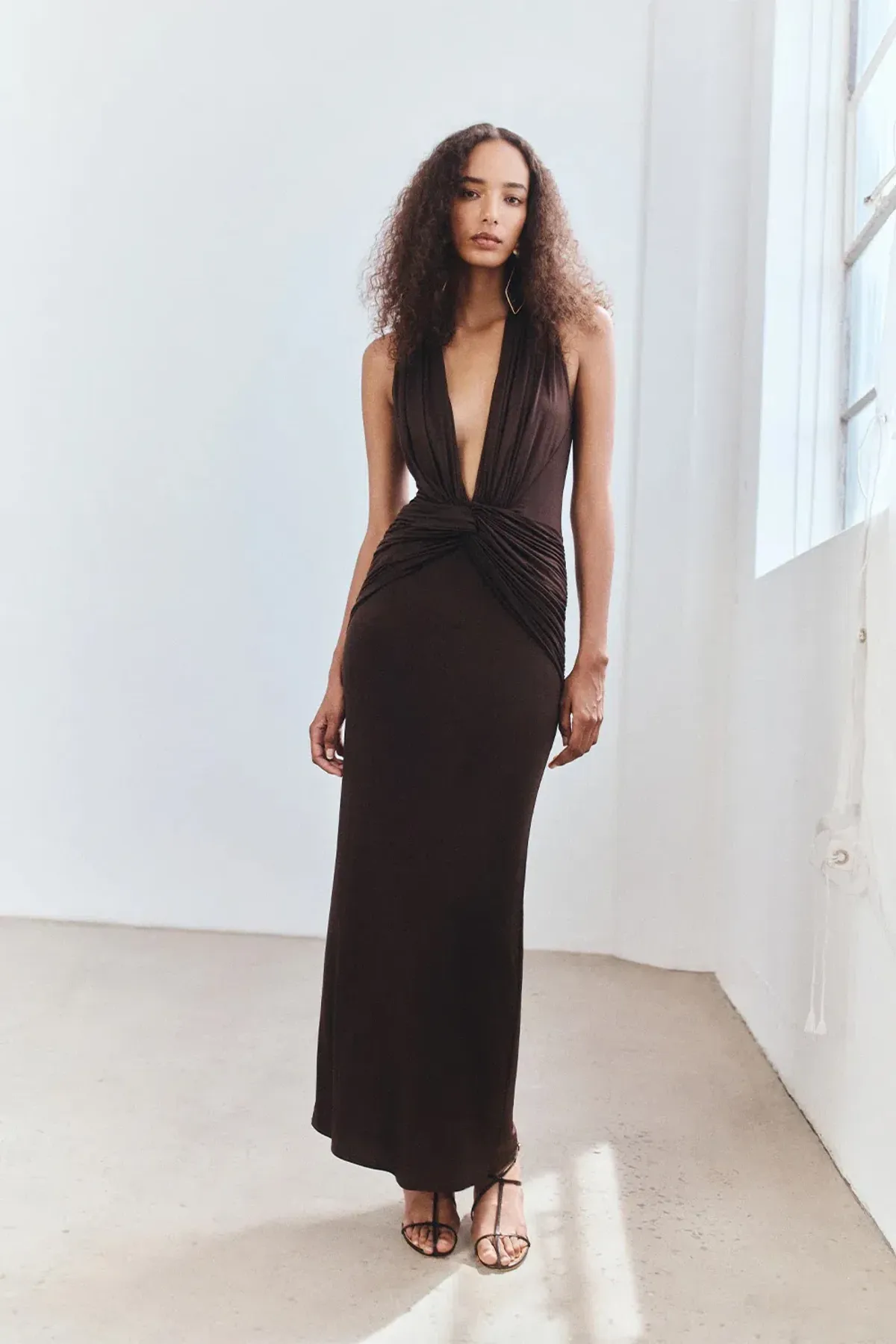 Miro slinky jersey plunged maxi dress | ristretto for rent on The Volte - main image