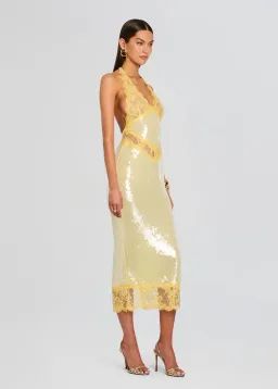 RETROFETE Vicky Sequin Lace Dress in yellow size XS (AU 6) for rent on The Volte - image 2