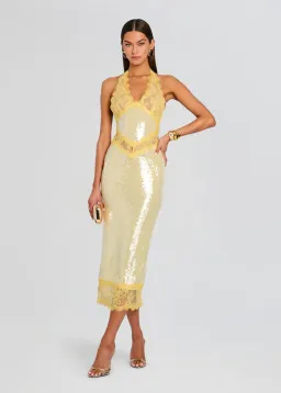 RETROFETE Vicky Sequin Lace Dress in yellow size S (AU 8) for rent on The Volte - image 1
