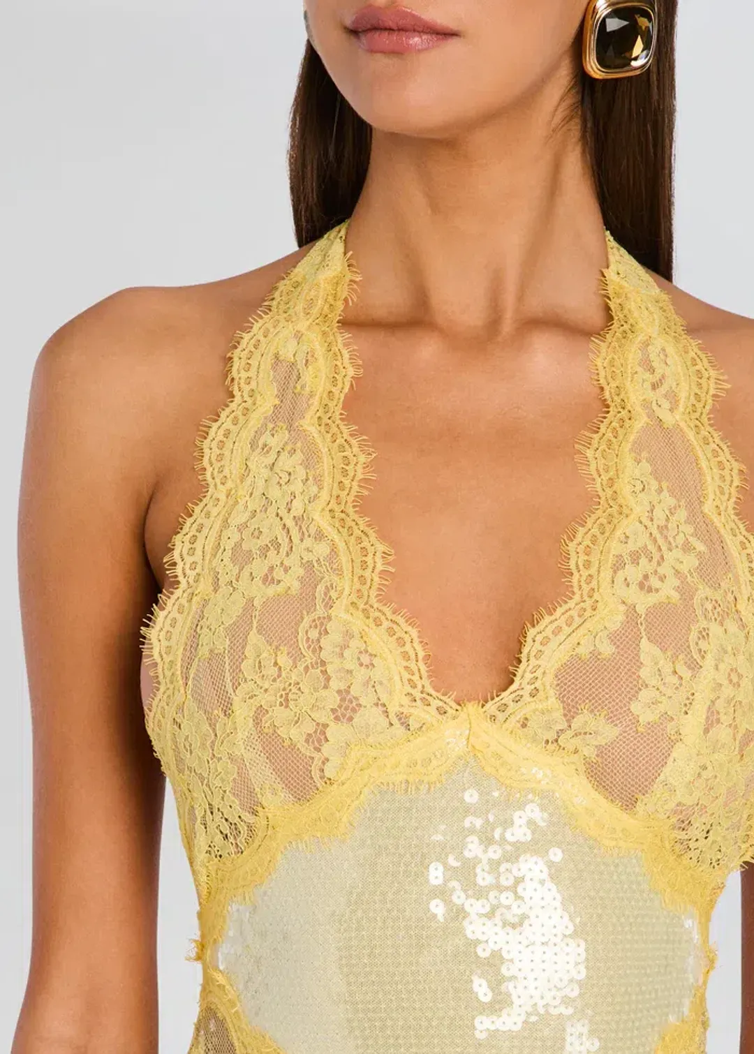 RETROFETE Vicky Sequin Lace Dress in yellow size S (AU 8) for rent on The Volte - main image