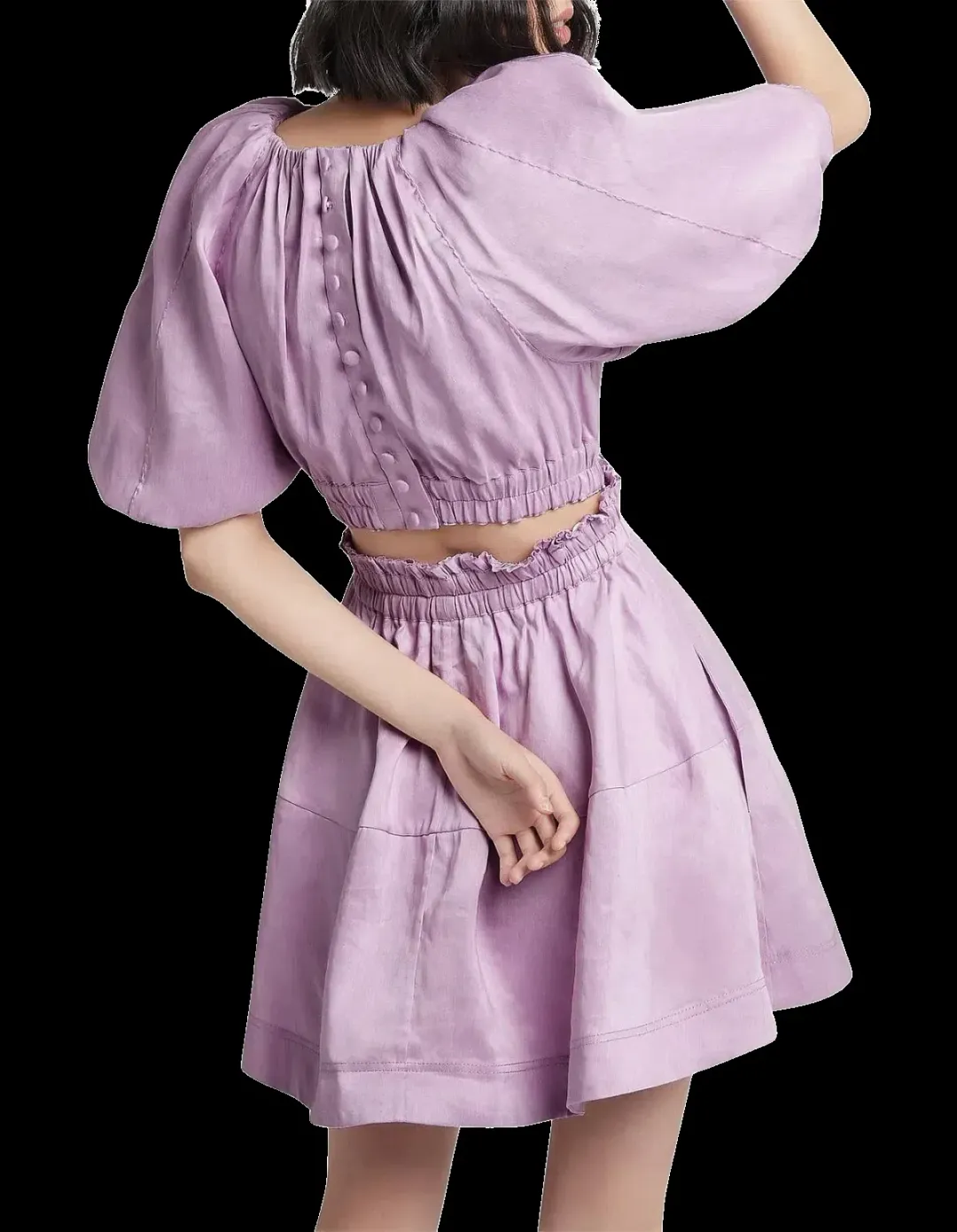 Aje Solitude Lilac Puff Sleeve Cut Out Mini Dress Purple Size 8 for rent on The Volte - main image