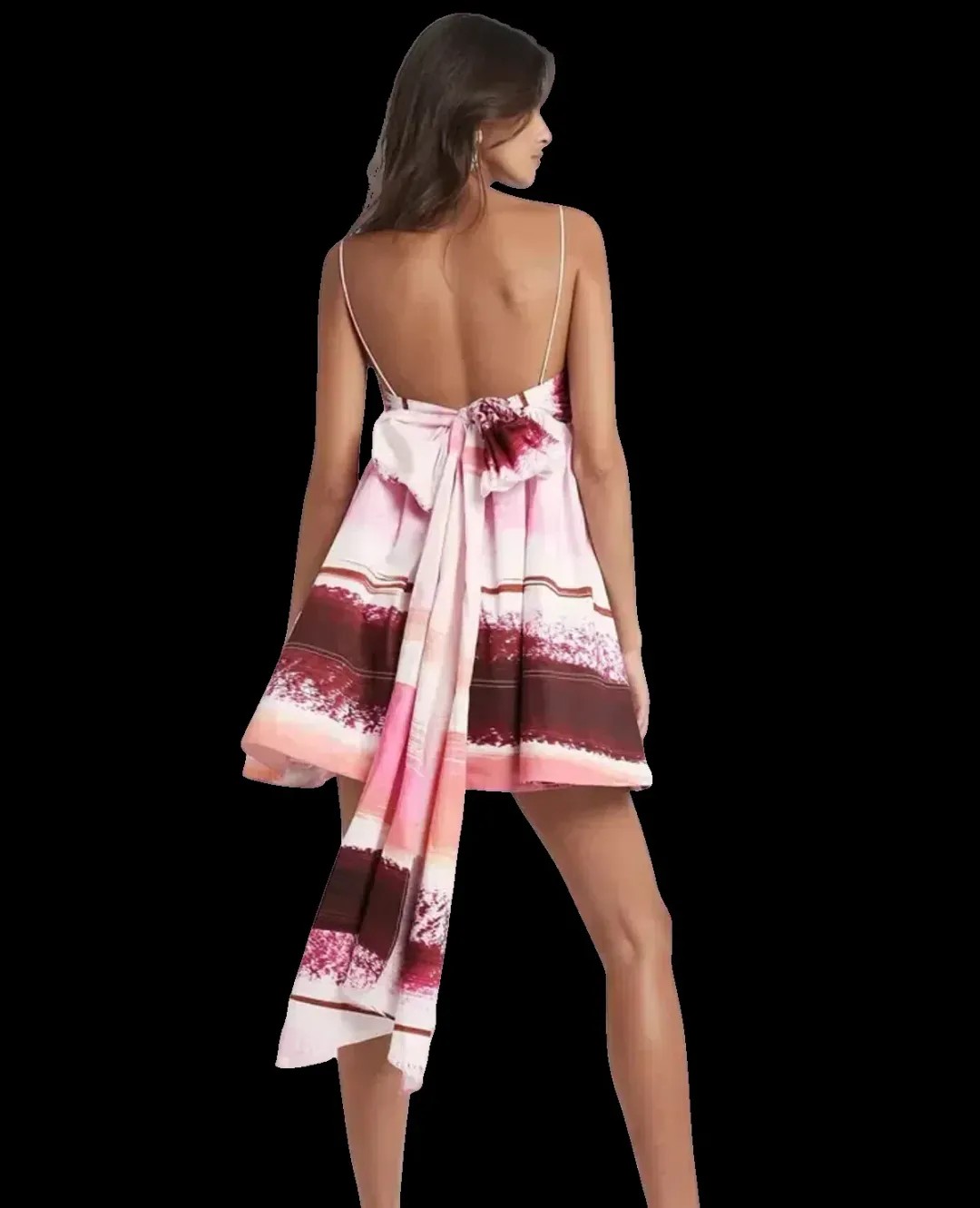 Aje Kasbah Sunset Stripe Ruched Bow Back Mini Dress Pink Size 10 for rent on The Volte - main image