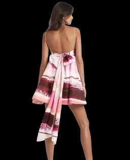 Aje Kasbah Sunset Stripe Ruched Bow Back Mini Dress Pink Size 10 for rent on The Volte - image 2
