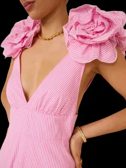 Aston Studio Eliza Maxi Dress Fuschia Fine Stripe Pink Size 8 for rent on The Volte - image 3