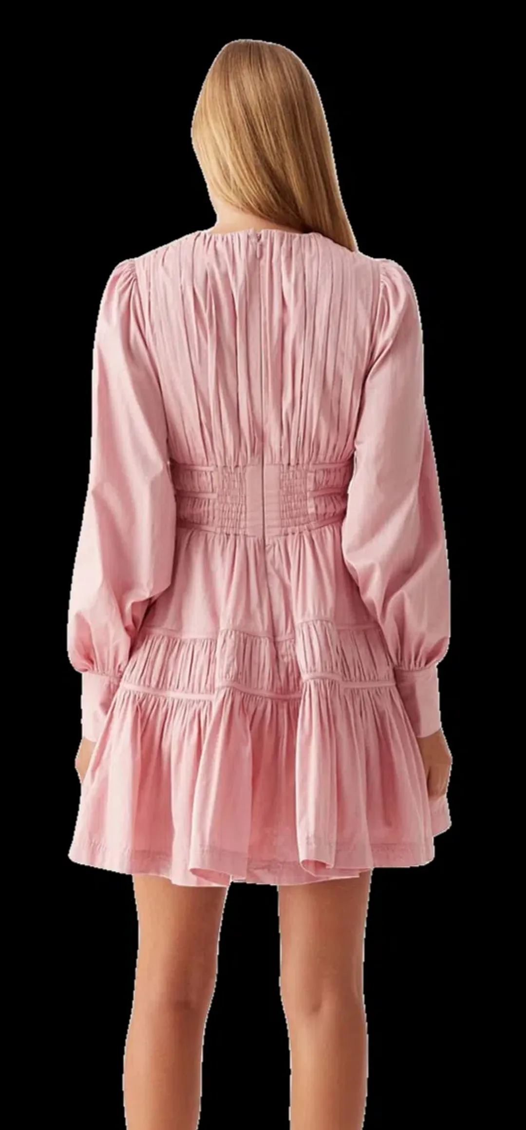 Aje Fallingwater Ruched Mini Dress Chalk Pink Size 12 for rent on The Volte - main image