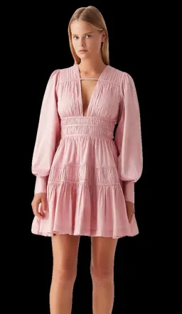 Aje Fallingwater Ruched Mini Dress Chalk Pink Size 12 for rent on The Volte - image 1