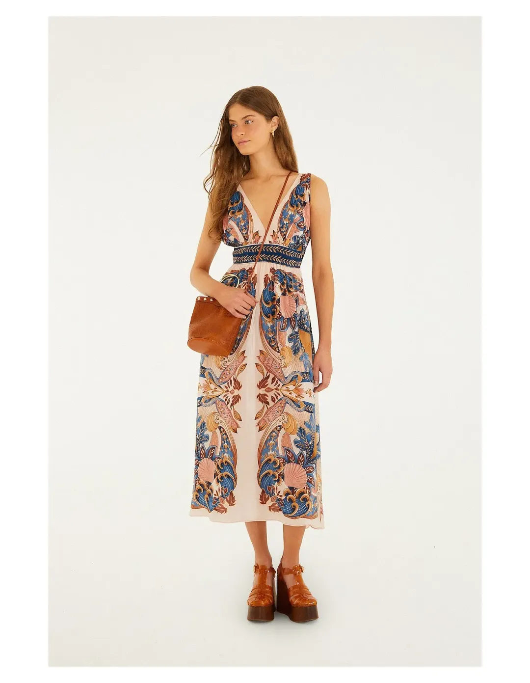 Farm Rio Garden Scarf Soft Pink Midi Dress Size L for rent on The Volte - main image