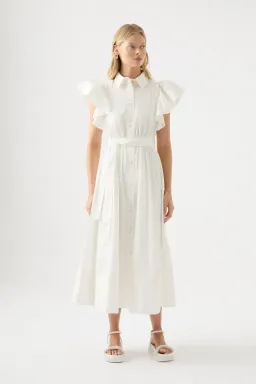 AJE Kindred Frill Midi Dress – Ivory | Size 12 for rent on The Volte - image 1