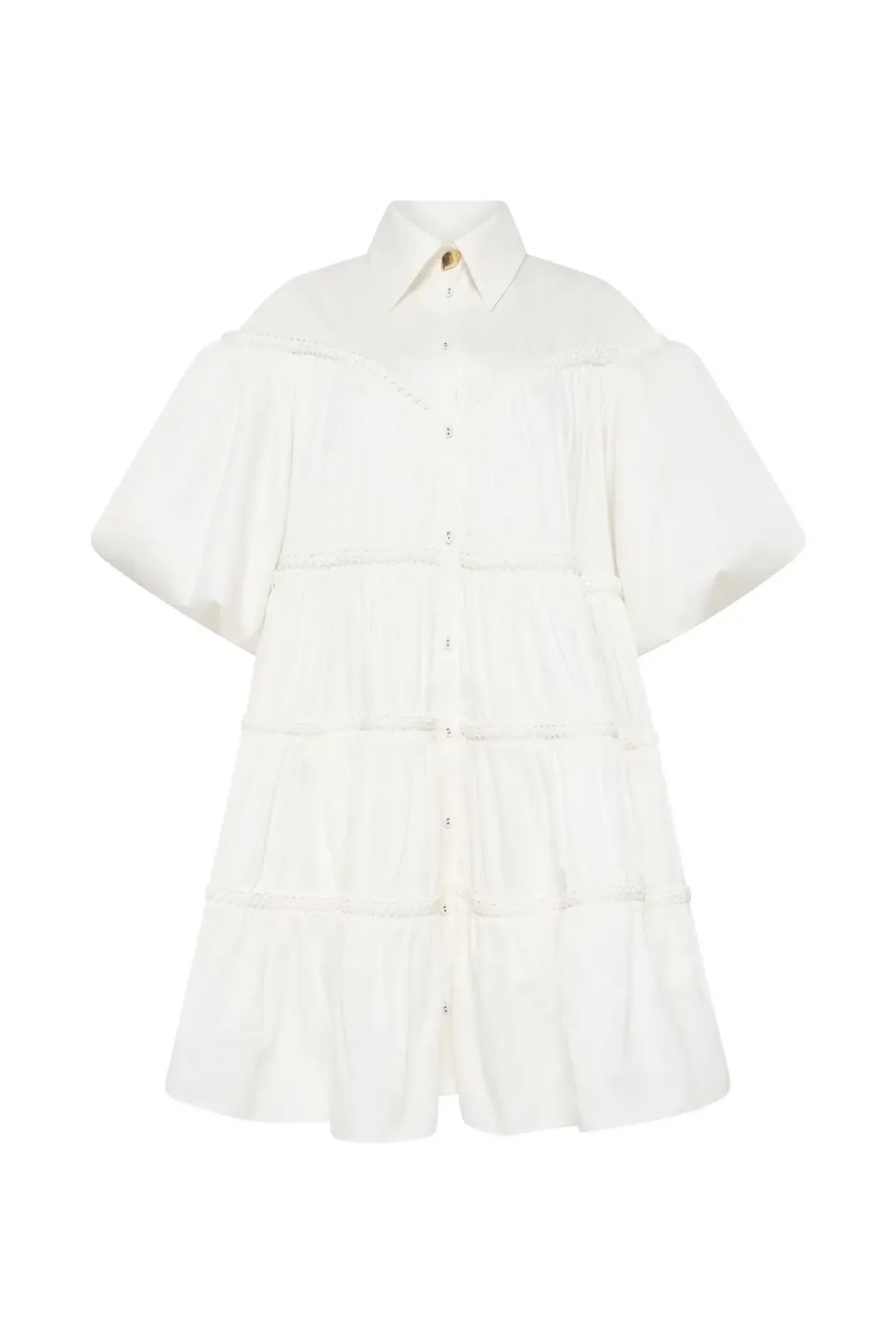 AJE Casabianca Puff Sleeve Shirt Smock Dress – Ivory | Size 12 for rent on The Volte - main image