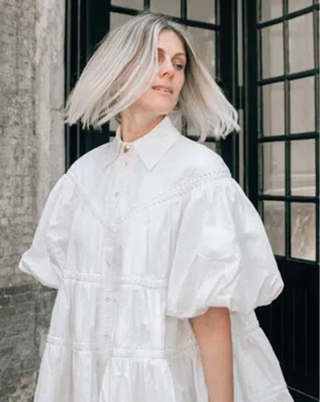 AJE Casabianca Puff Sleeve Shirt Smock Dress – Ivory | Size 12 for rent on The Volte - main image