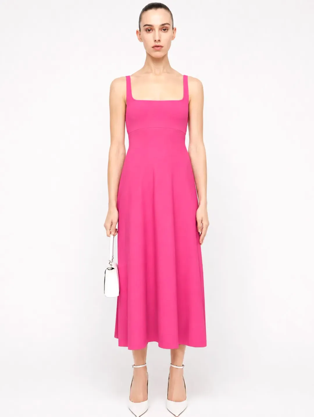 Scanlan Theodore Crepe Knit Square Neck Midi Dress Pink Size M for rent on The Volte - main image